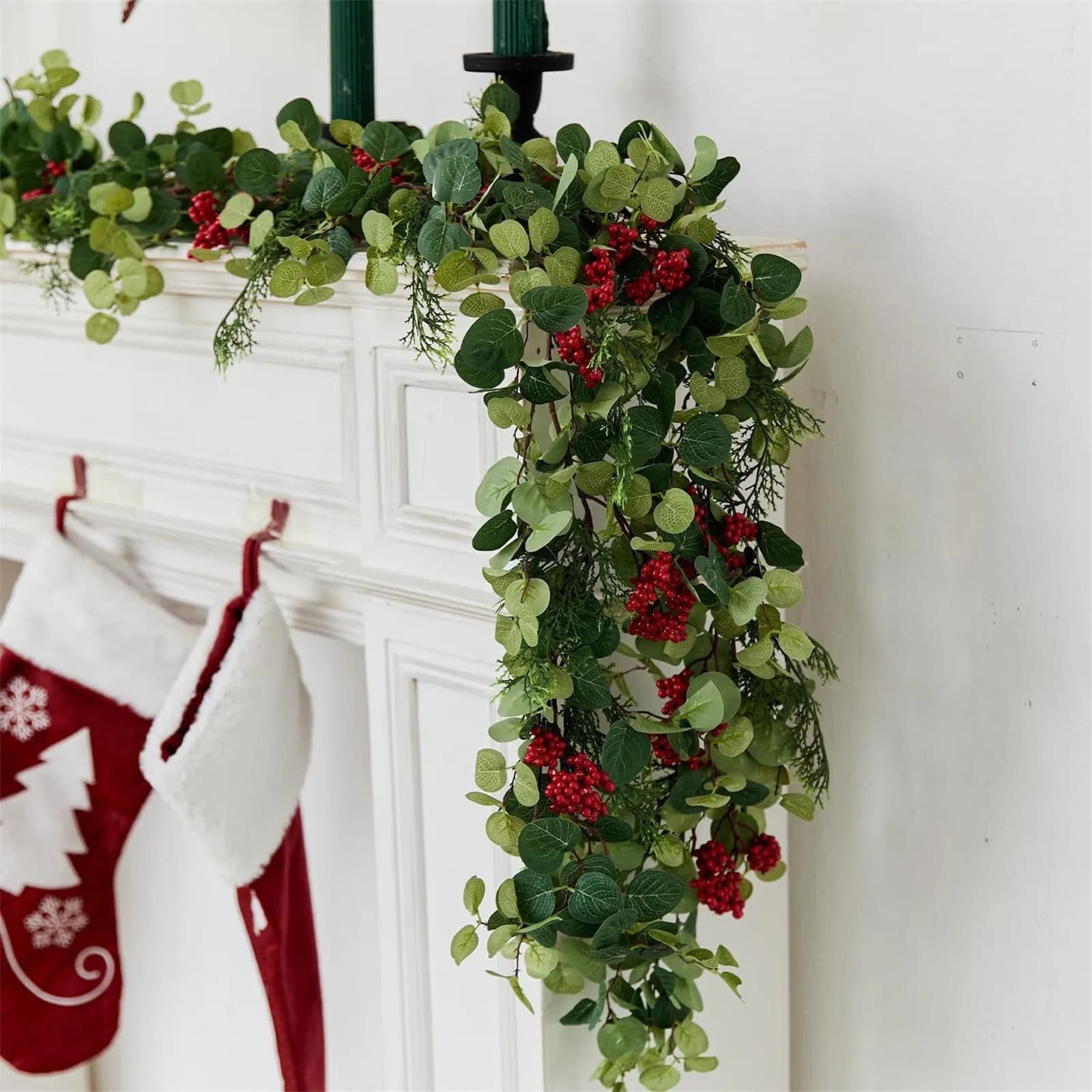 Christmas Garland Artificial Berries Branches, 2025 Xmas Plants for DIY Decor, Festive Home Mantle Swag Holiday Decoration