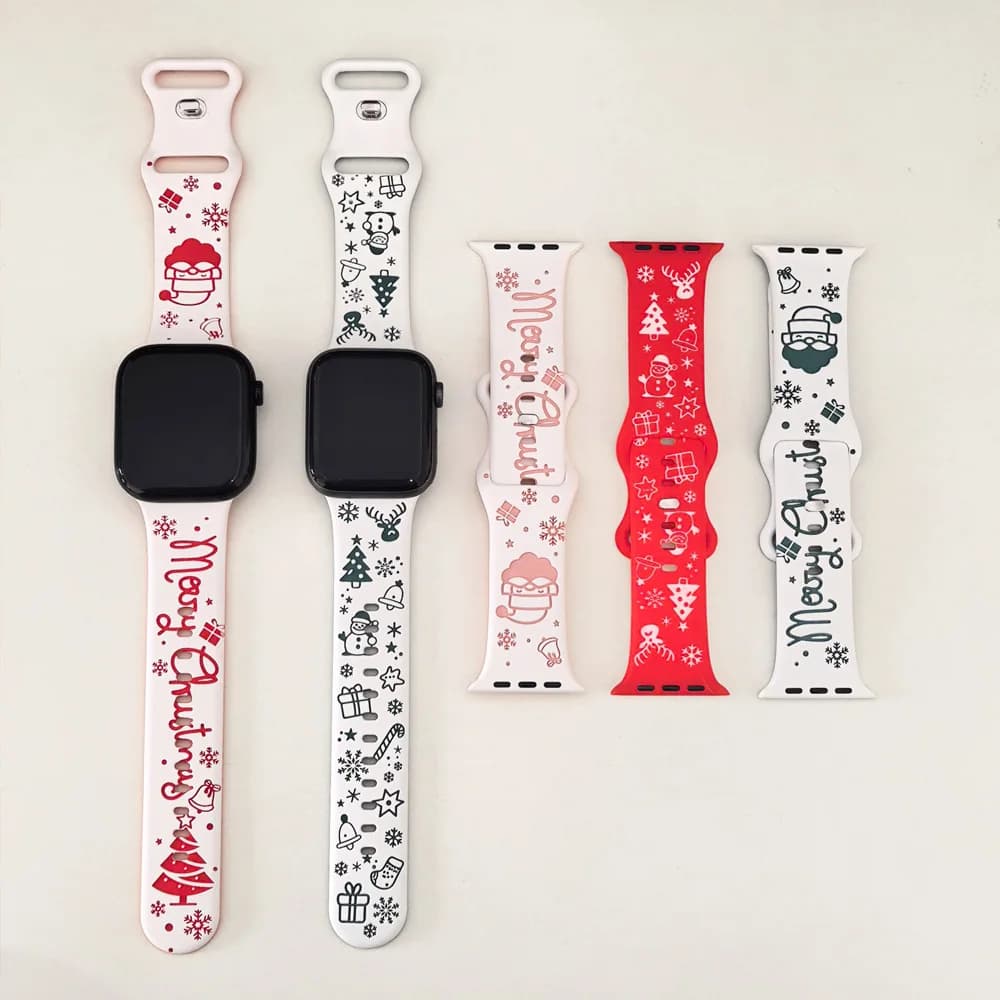 Nuovo cinturino natalizio di design per Apple Watch Series 11 10 9 8 7 6 5 SE cinturino in silicone inciso Ultra 3-2 49mm 40-41-42-44mm 45-46mm