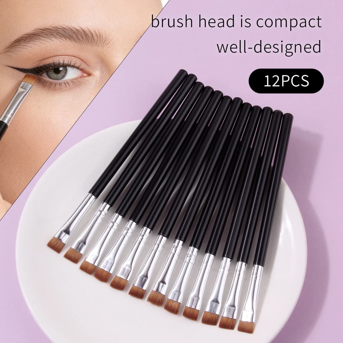 12 pennelli morbidi per il trucco degli occhi a testa piatta, pennelli per eyeliner, pennelli per dettagli, pennelli per sopracciglia, strumenti multifunzionali per il trucco degli occhi