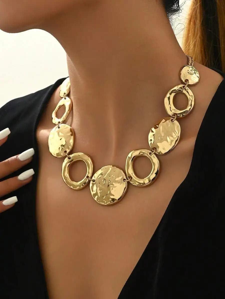 1pc New Versatile Metal Geometric Zinc Alloy Necklace