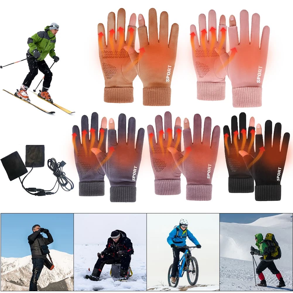 Winter Ski Gloves Touch Screen Heatable 2 toe Gloves Rechargeable via USB for Cycling Race Guide Hiking Walk for Women Man