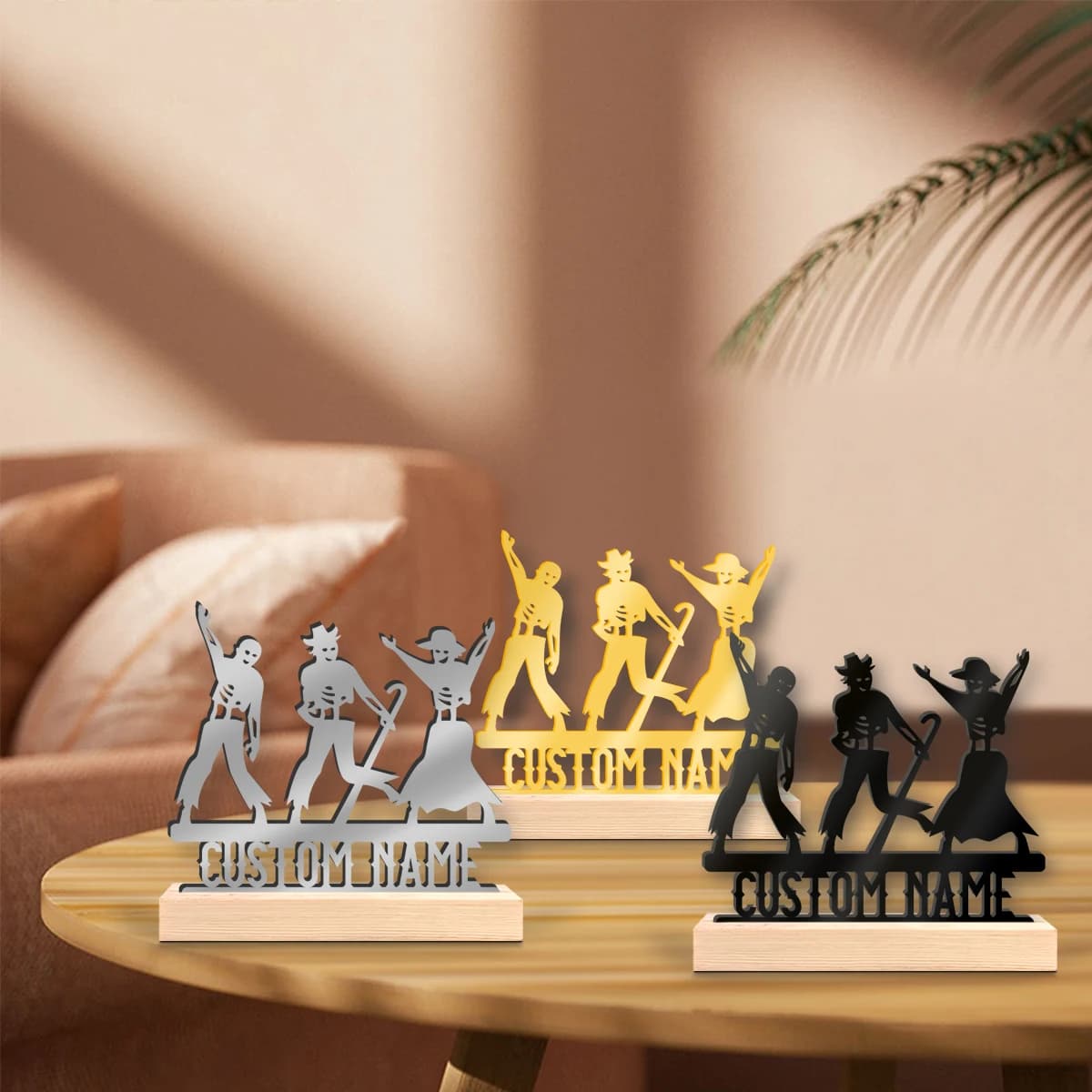 1pc Desktop Metal Ornaments Custom Content Equipped with Wooden Base Decorative Gifts, Metal Statue Ornaments