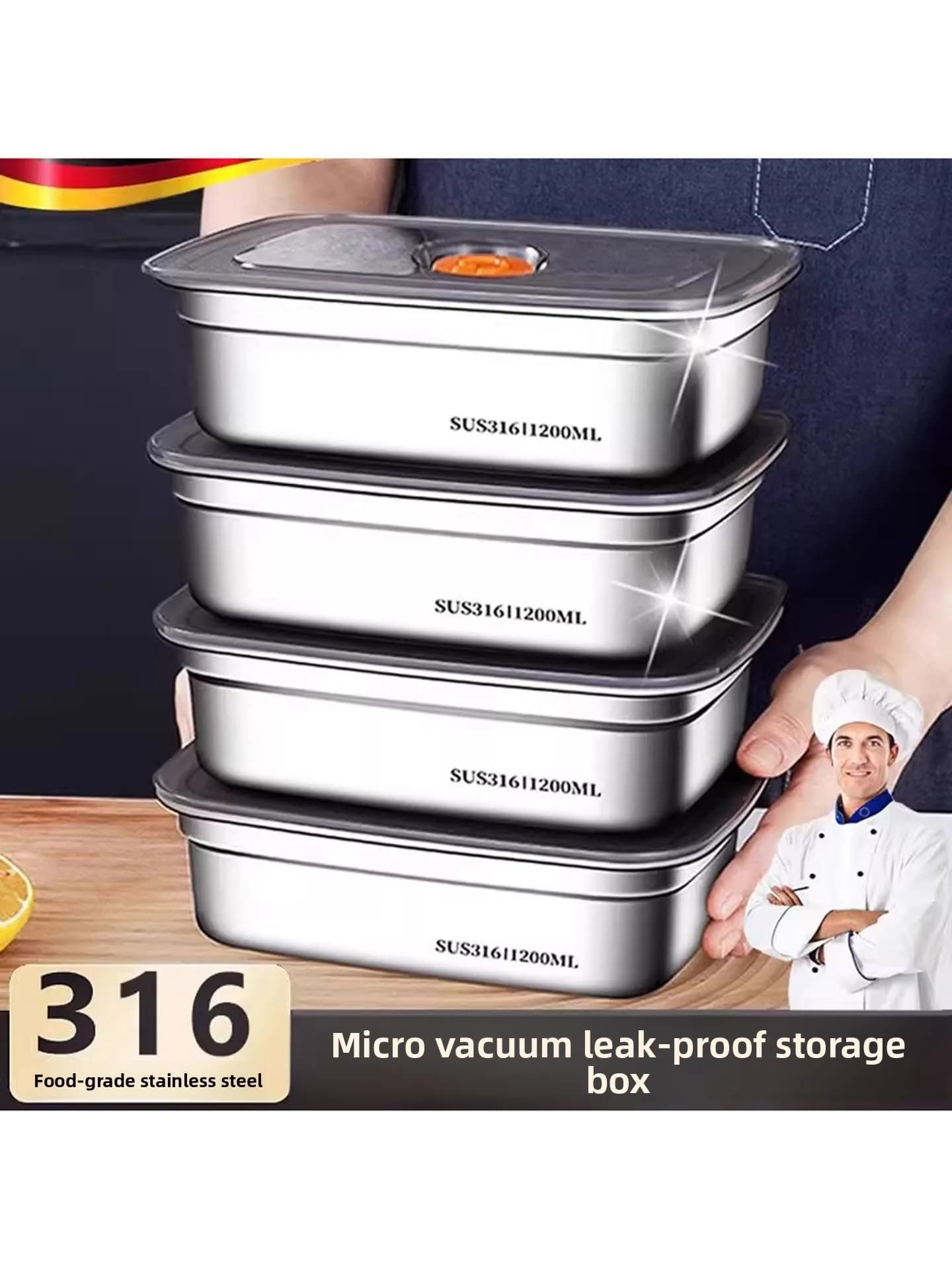 Contenitore per Alimenti in Acciaio Inossidabile 36 Pezzi con Coperchio, Speciale Contenitore per Conservazione, Scatola per Pranzo da Congelatore