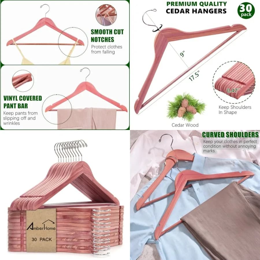 Pack Cedar Coat Hangers, Wooden Suit Hangers with Non-Slip Pant Bar, Cedar Hangers for Closet Organization, Shirts, Jackets, Dr