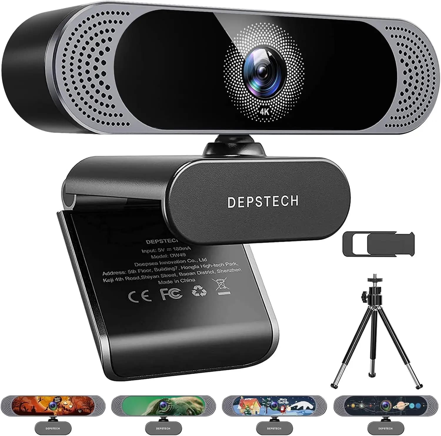 Webcam 4K con Autofocus, Doppio Microfono, Copertura Privacy e Treppiede per Streaming/Videochiamate