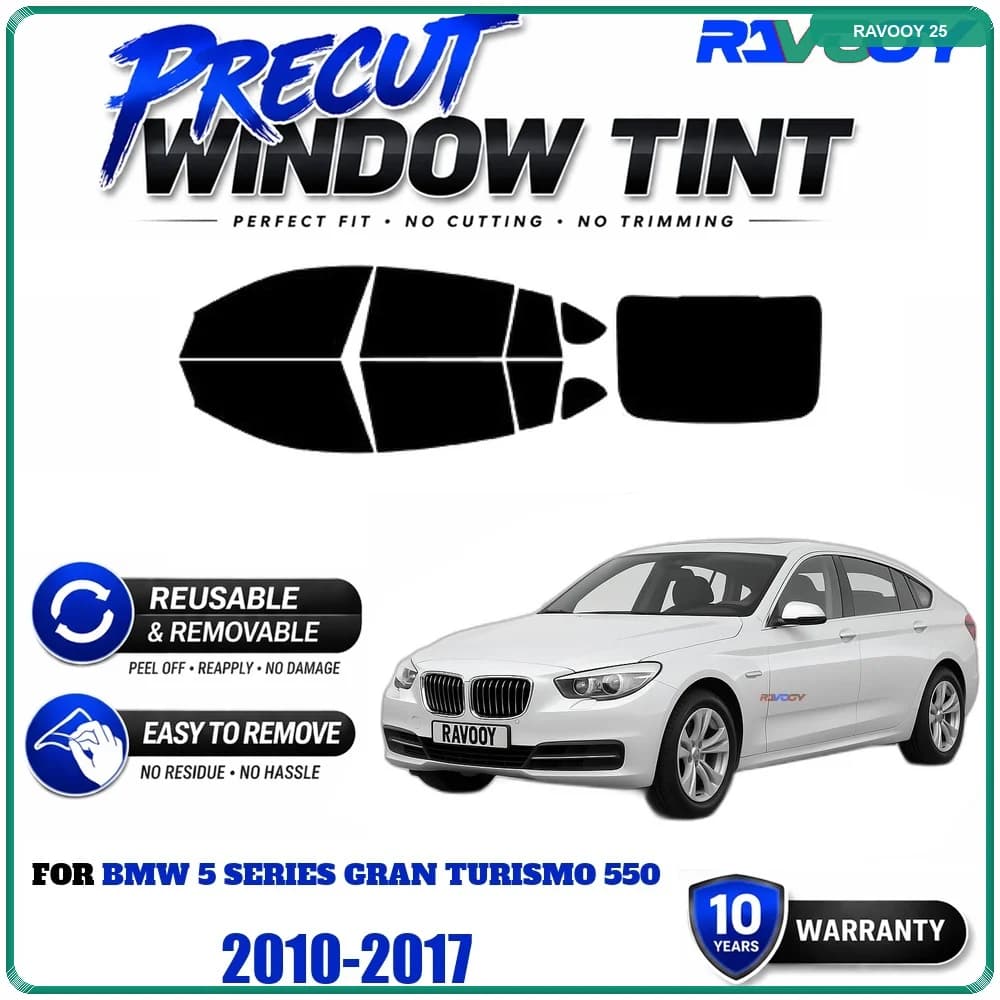 Precut Window Tint, Reusable Removable EPU Film, Custom Fit for Bmw 5 Series Gran Turismo 550 2010-2017, UV Heat Protection