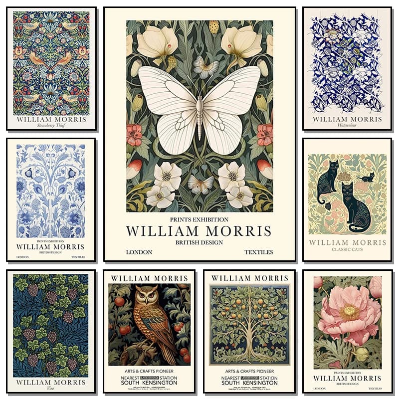 1 pz. Quadro senza cornice William Morris: Stampe e dipinti su tela con Albero della Vita, Gatti, Uccelli - Poster artistici per soggiorno