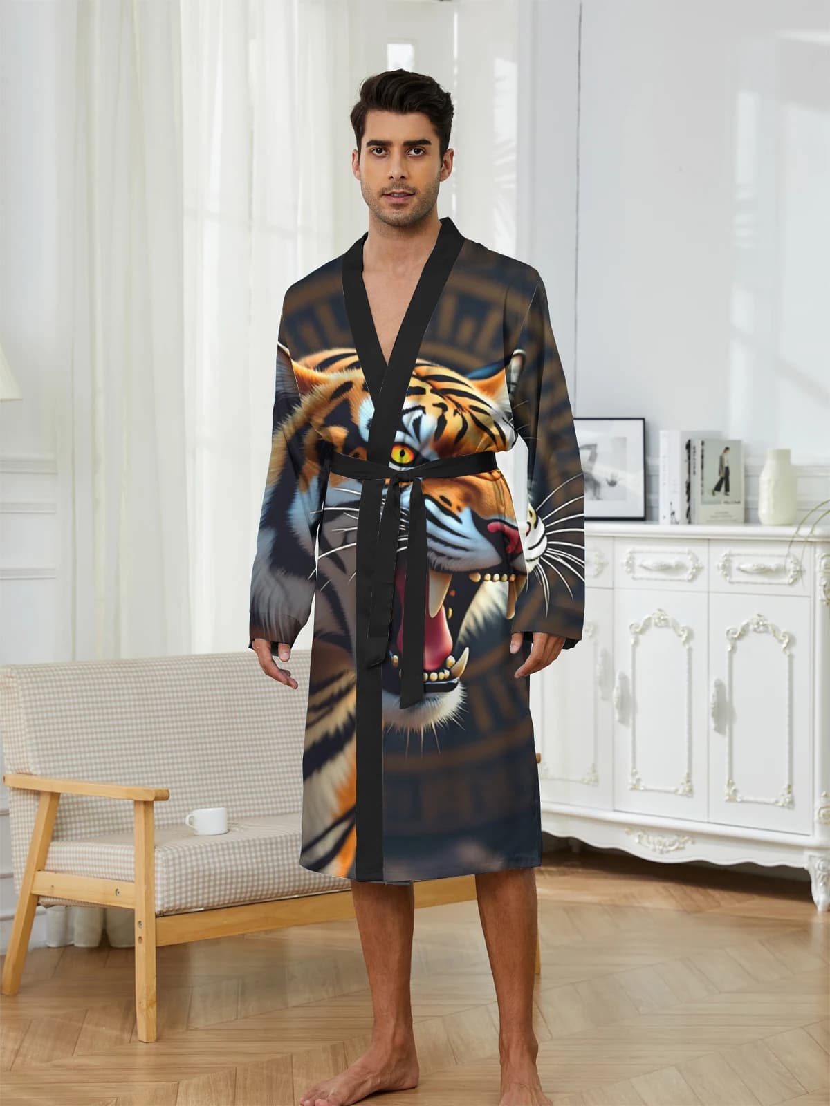 1pcs Men's Robes 2026 Spring/Summer 3D Printed Breathable bath robe Men's bathrobe dressing gown Shower robe Graphic Bathrobe