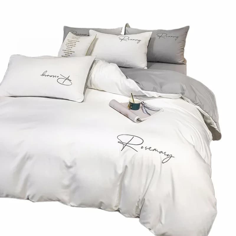 Bed linen set in white washed cotton Queen King Size embroidered cover Flat/with corners Bed linen House style towels