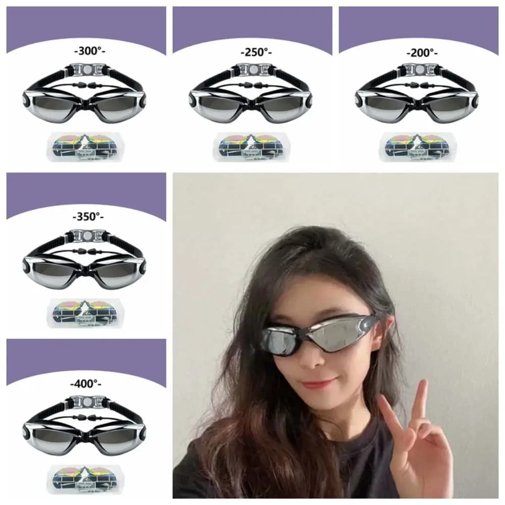 Swimwear for waterproof myopia Dazzling colors Swim glasses with large frame with earplugs Adjustable galvanotecnica