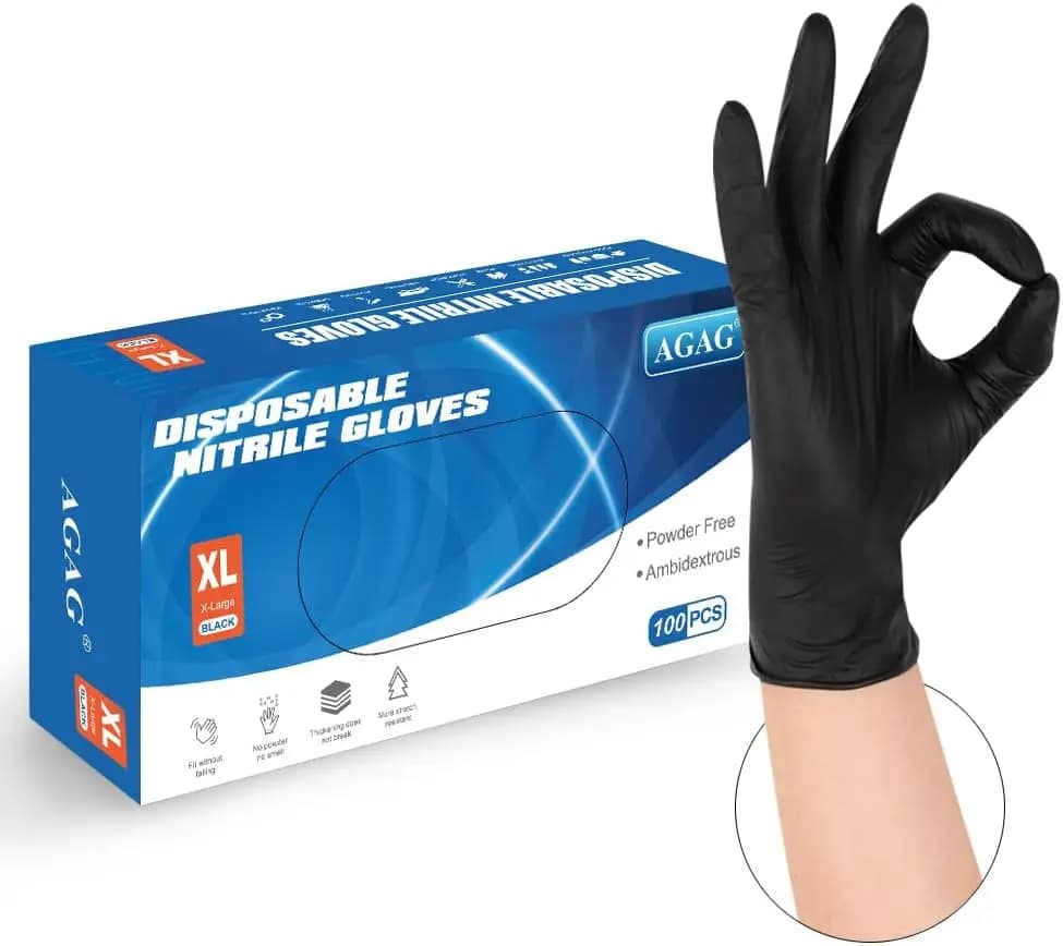 Guanti in Nitrile Neri, Confezione da 100, Spessore 5mil, Resistenti per Cucina e Uso Quotidiano, Senza Polvere e Lattice