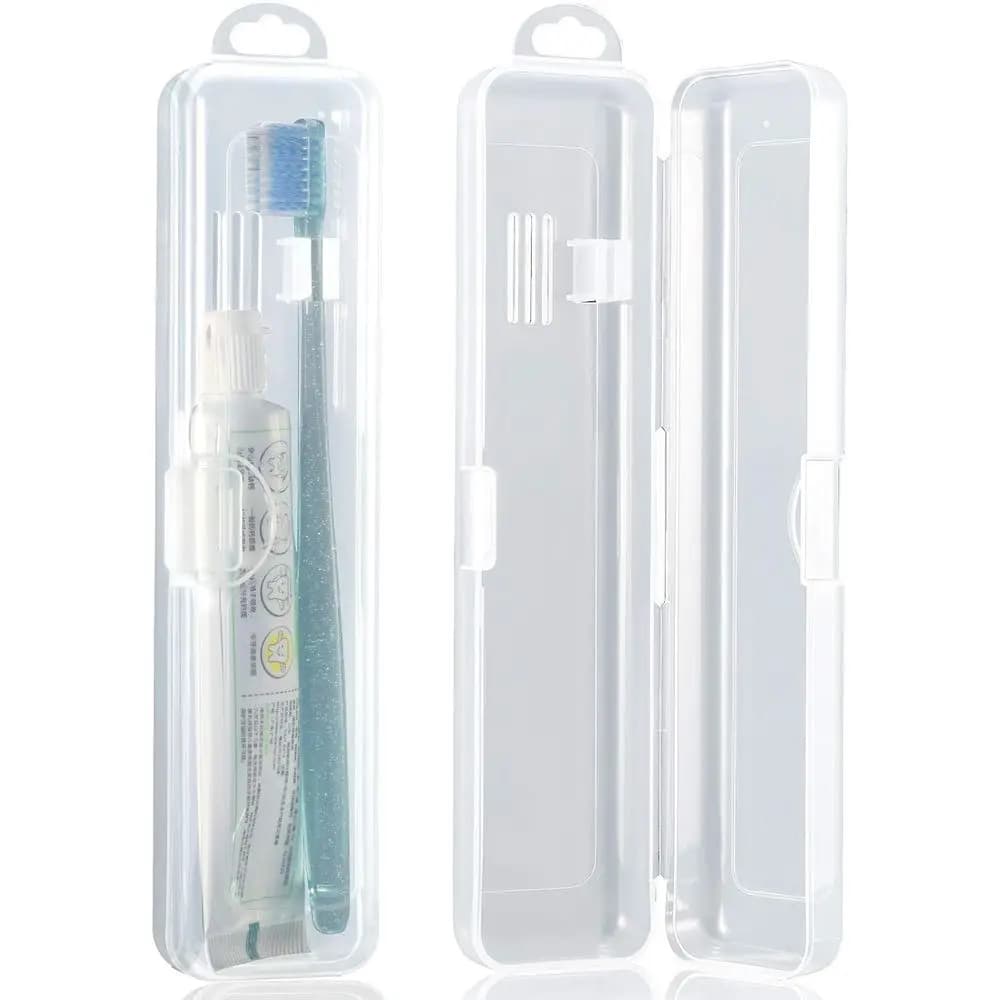 Compact Clear Travel Toothbrush and Toothpaste Holder - Portable Plastic Storage Case for Traveling