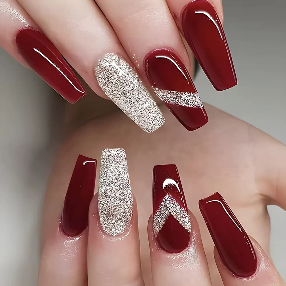 Nuove Decorazioni per Unghie Festive 2026, Stile Balletto con Glitter, Rosso Vino per un Look Luminoso ed Elegante, Adesivi per Unghie