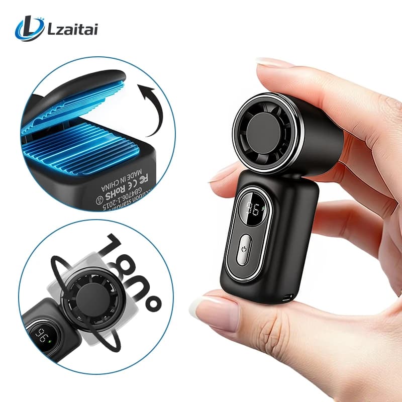 Mini Ventilatore Portatile Palmare, 5 Velocità, 3000mAh, Ricaricabile USB, Display LED, 180° ° Ventole di raffreddamento turbo con clip girevole