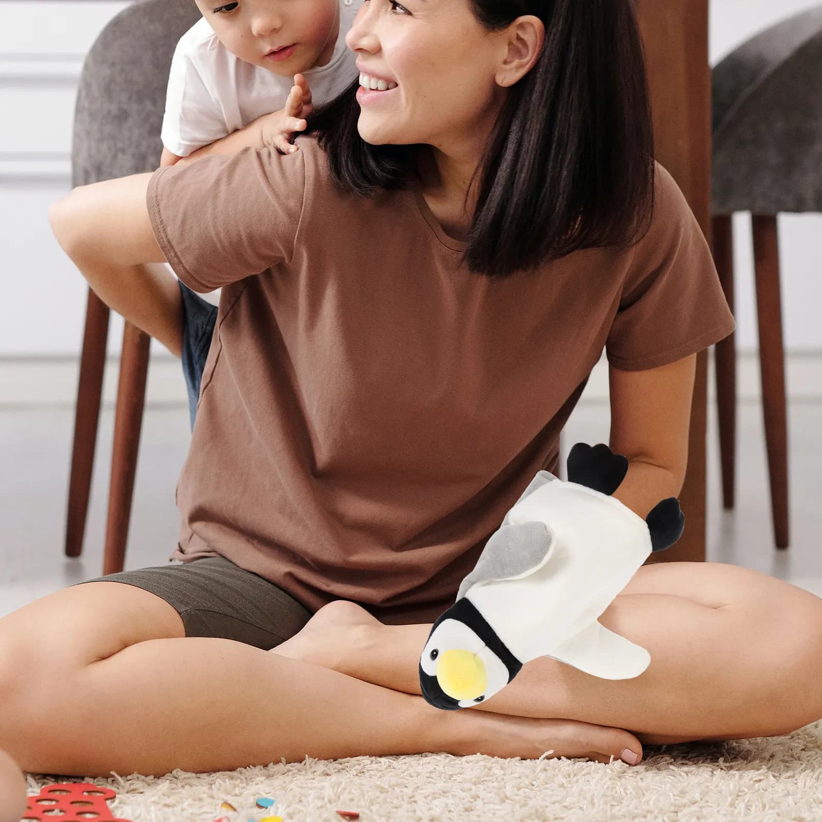 Burattini a mano a forma di cartone animato: Pesce Pagliaccio e Pinguino, interattivi per l'educazione precoce dei bambini, per racconti e sviluppo dell'immaginazione