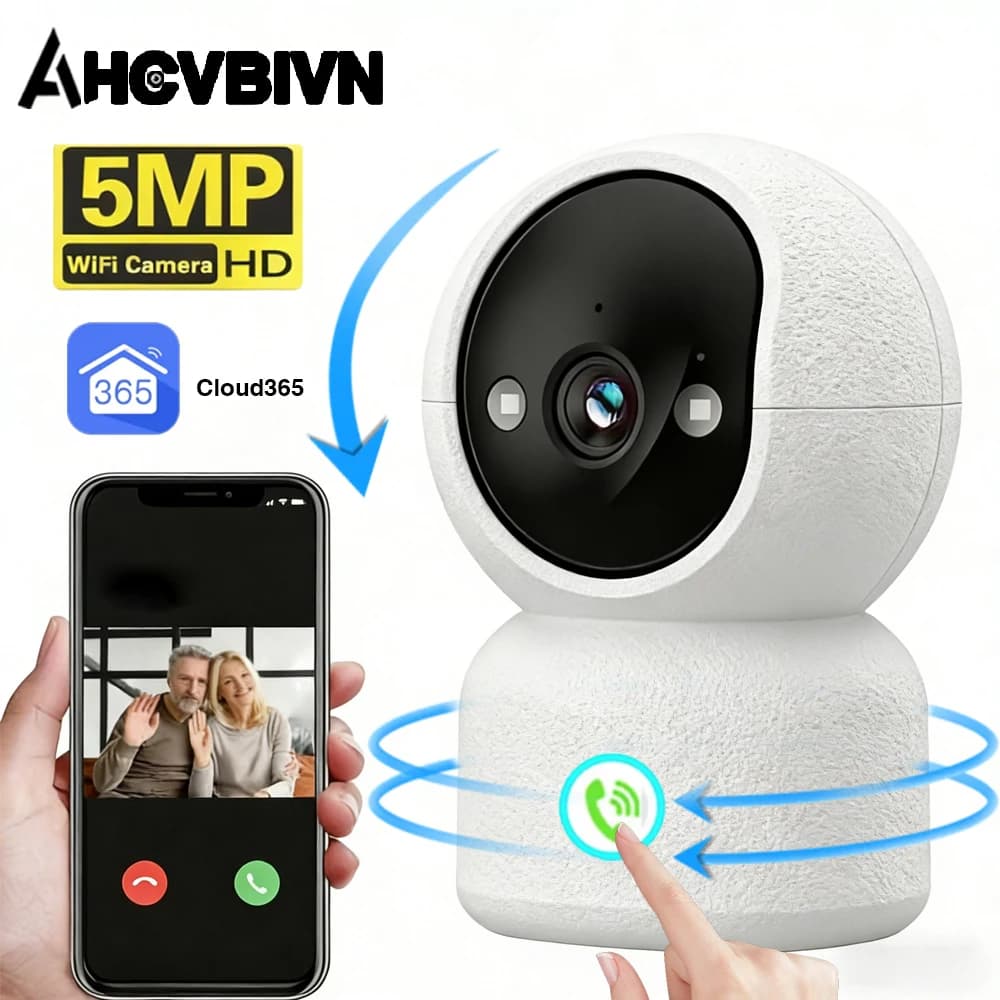 Cloud365 Monitor per Bambini da Interno WiFi 360° con Chiamata One-Touch 5MP ° Telecamera PTZ con Tracciamento Automatico e Visione Notturna a Colori, Telecamera di Sorveglianza IP CCTV