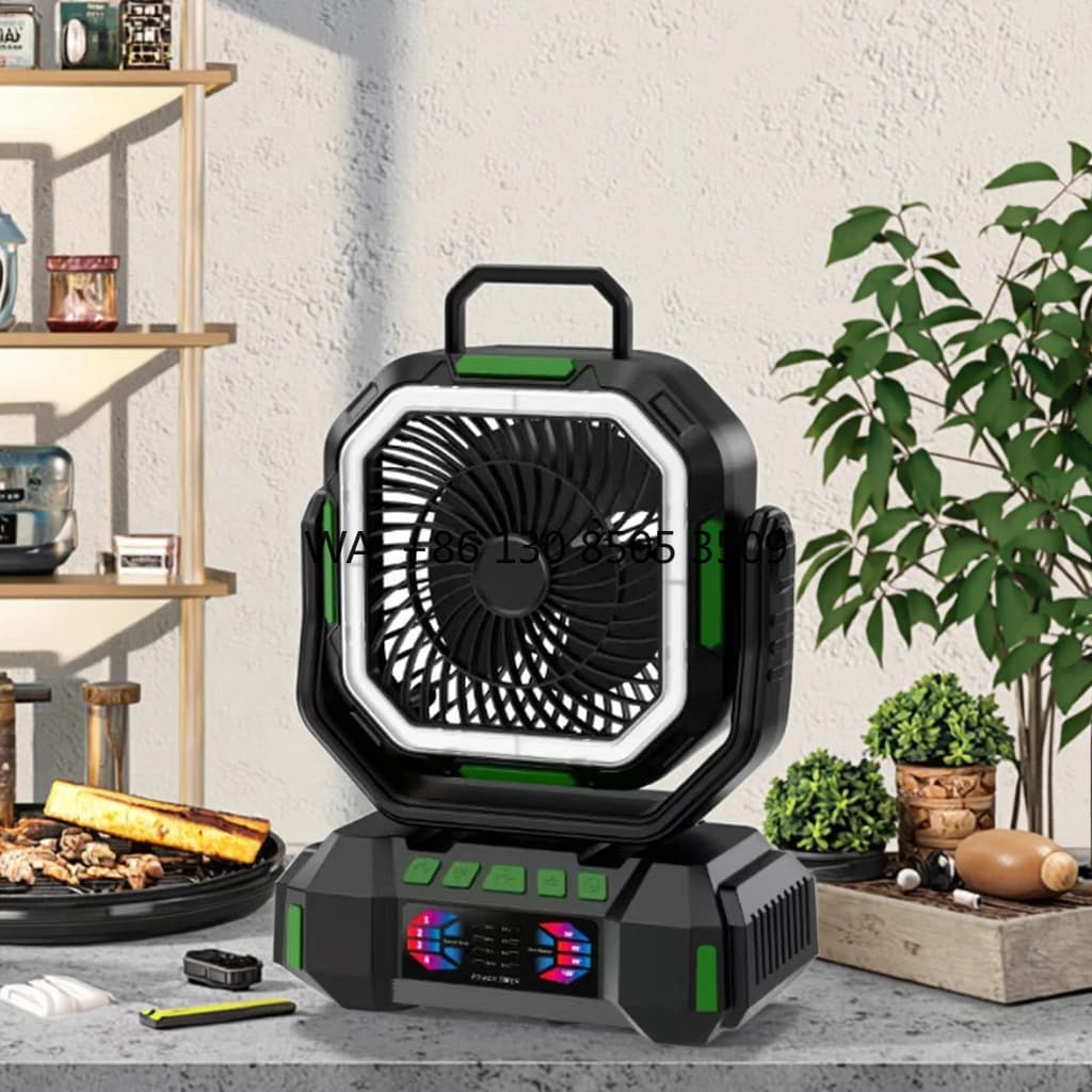 Ventilatore Solare Ricaricabile con Luce LED, 40000mAh, Telecomando, per Campeggio e Scrivania