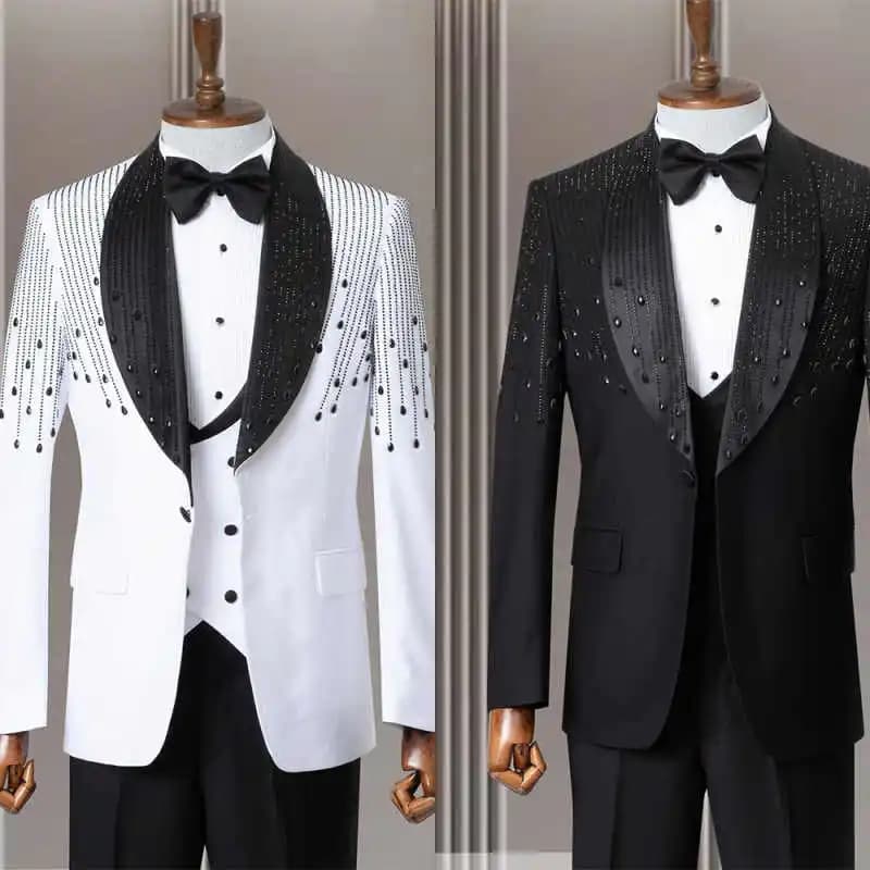 Abiti da uomo da sposa Blazer su misura Perline Perle Nappe Designer di lusso in 3 pezzi Personalizzato Taglie forti Smoking Trajes Para Hombre