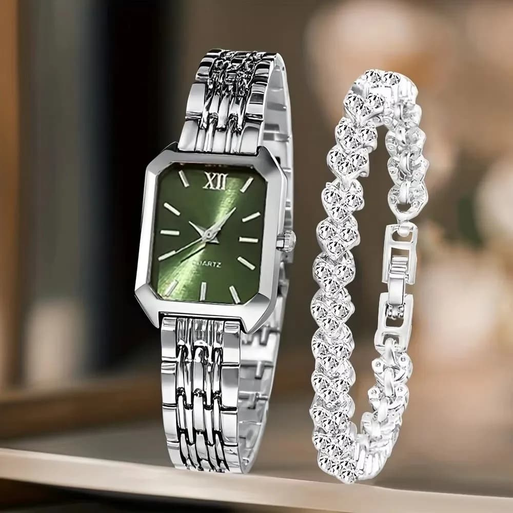 Orologio da Polso alla Moda in Acciaio Inossidabile con Bracciale, Set con Strass, Orologio al Quarzo con Fibbia Pieghevole, Semplice Orologio da Donna per Studentesse