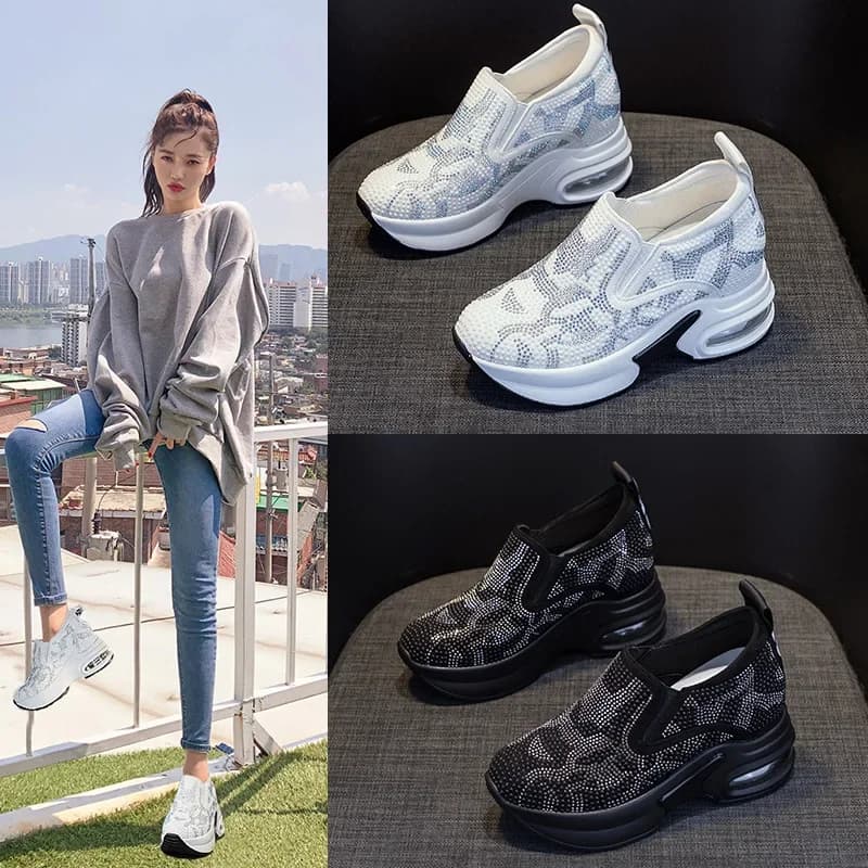 2023 Scarpe da donna Autunno Nuovo Casual Piccole Scarpe Bianche Strass Piattaforma Sport Cuscino D'aria Scarpe Plus Size Zapatos De Mujer