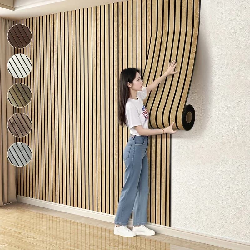 1 roll of wall panels with wood veins, self-adhesive wallpaper in thickened foam, waterproof and moisture resistant, wall stickers for home decoration
