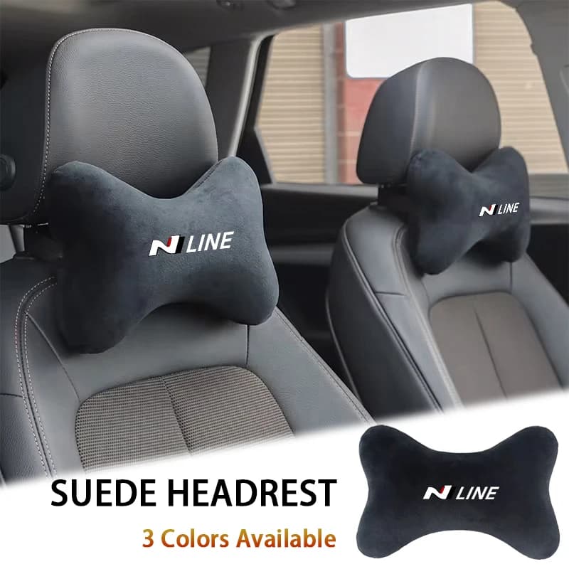 Car Suede Headrest Neck Support Auto Seat Pillow For Hyundai N Line Tucson I30 Santafe Accent Kona Elantra Ioniq IX35 I20 Getz I
