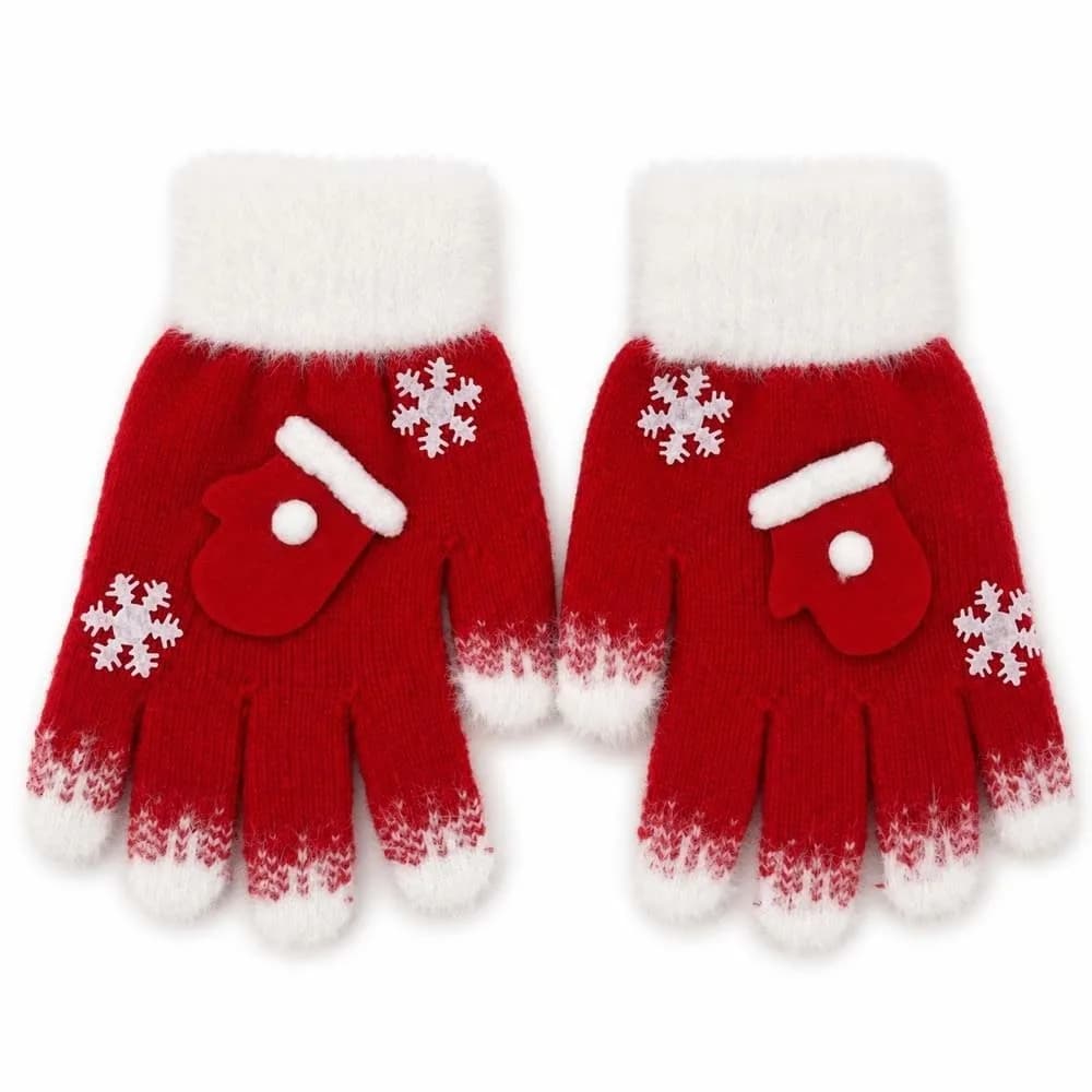 Red Green Christmas Gloves Knitted Woolen Cuff Winter Knit Mittens Elastic Wrist Thick Lining Full Finger Gloves Adults