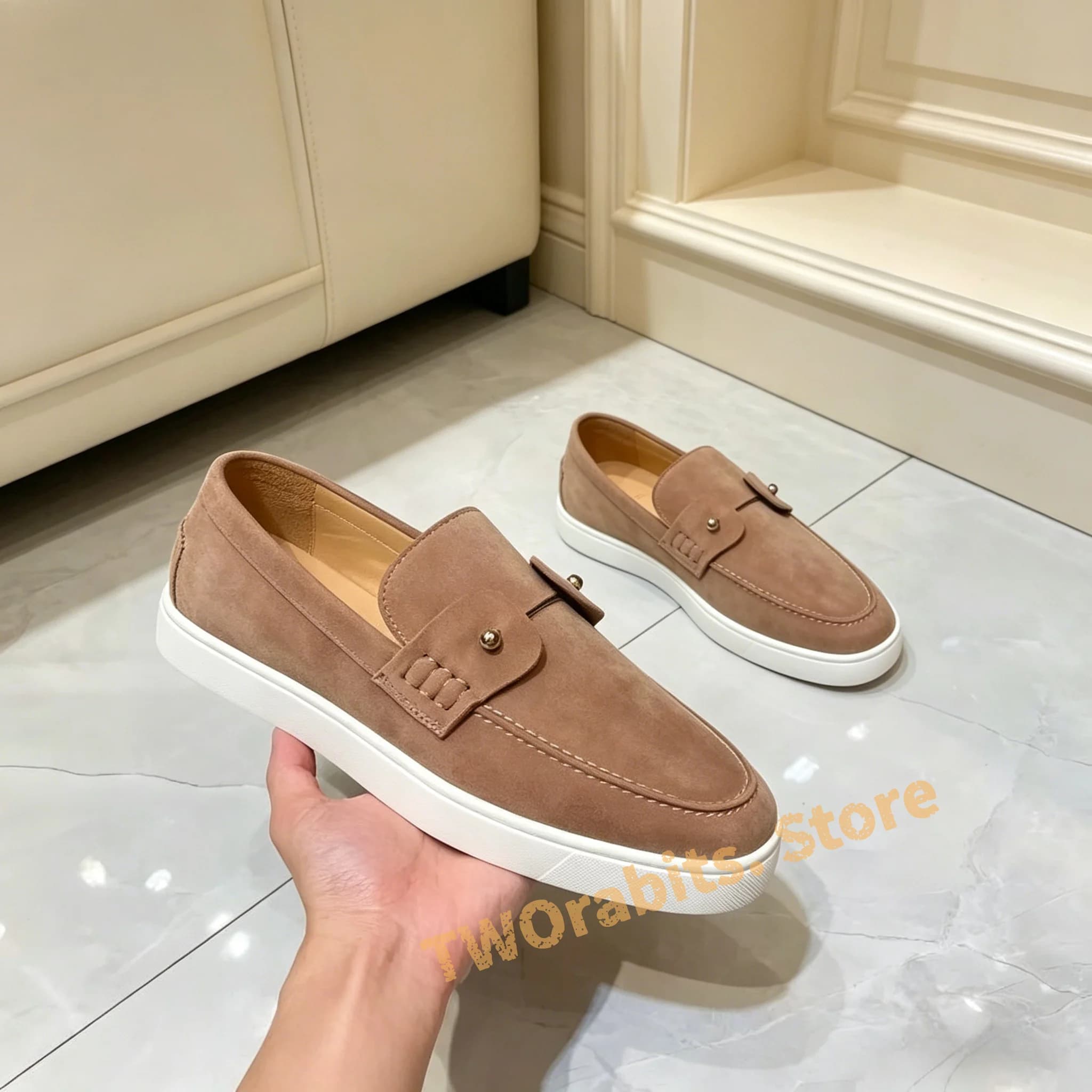 Mocassini Slip-On da Donna in Camoscio con Fibbia, Scarpe Basse Comode e di Design per Uso Quotidiano