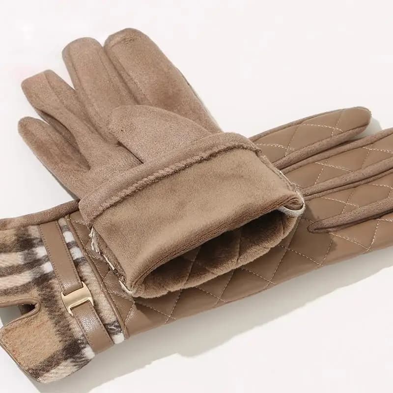 Classic PU Leather Gloves with Mille Bird Motive for Women, Hot Winter Gloves with Touch Screen for Open Cycling