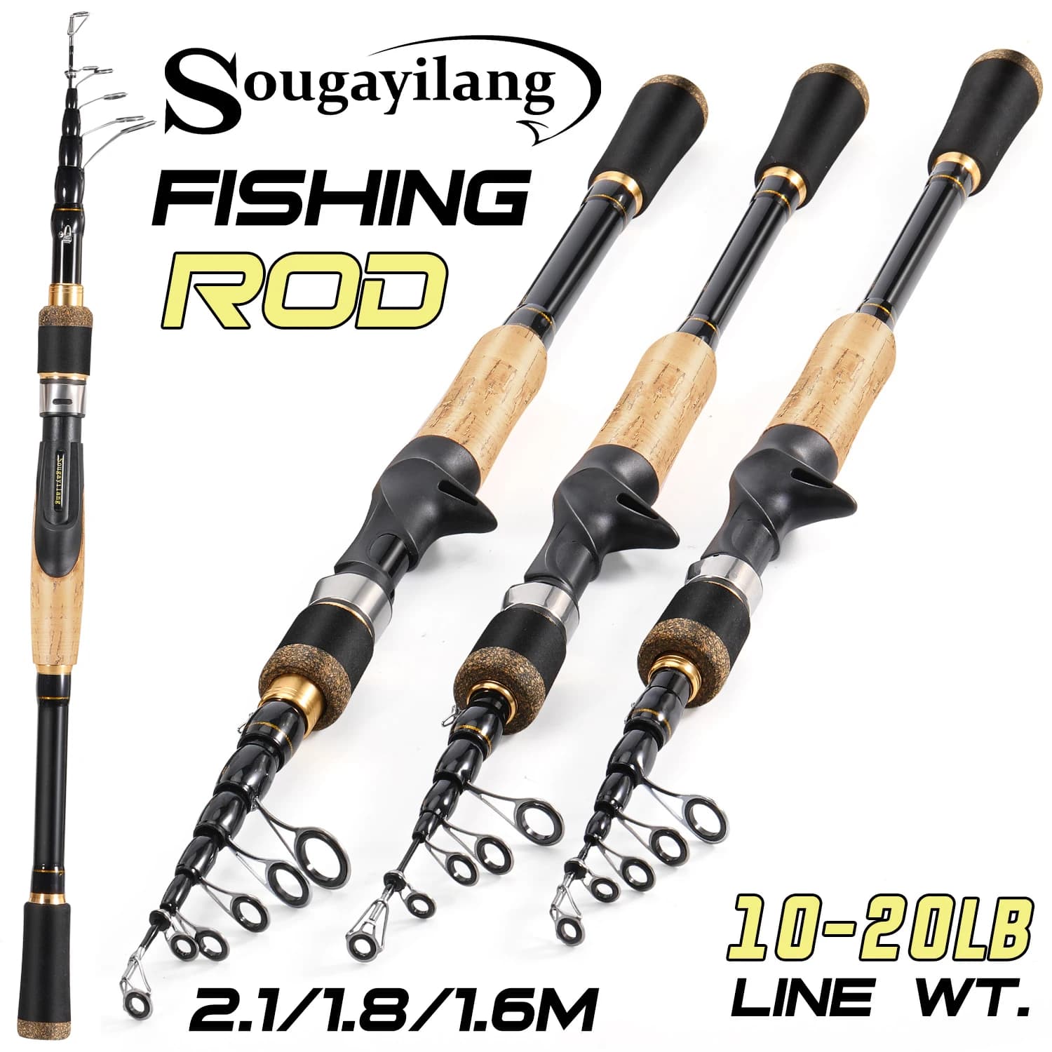 Canna da pesca telescopica Sougayilang 1.6-2.1m Canna da lancio/spinning 5-6 sezioni Max Drag 20lbs Canna per pesca in acqua di mare Polo Pesca