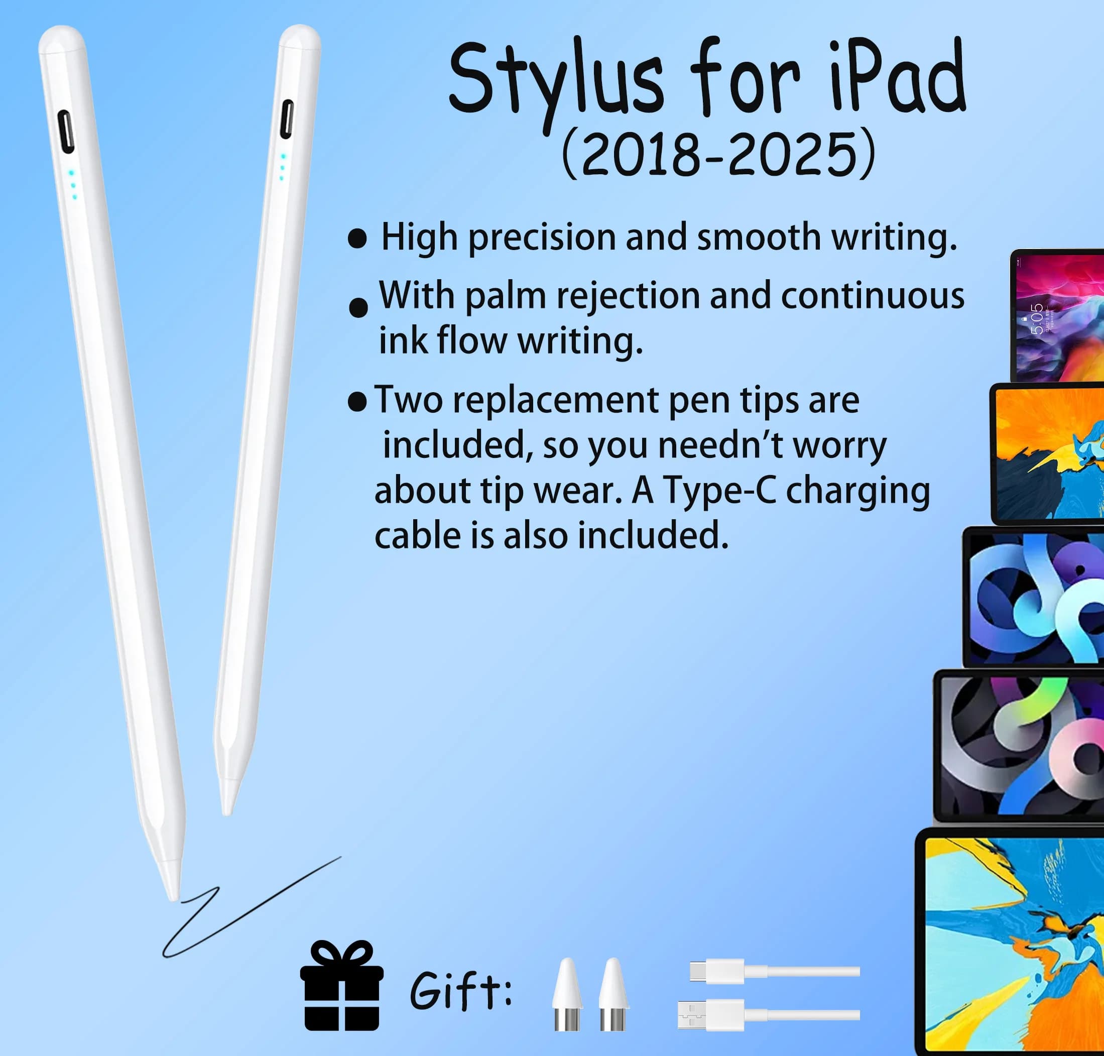 Penna Stilo Magnetica per iPad 2018-2026, Ricarica Rapida, Riconoscimento del Palmo, Batteria a Lunga Durata, Scrittura Fluida, Chiusura Laterale