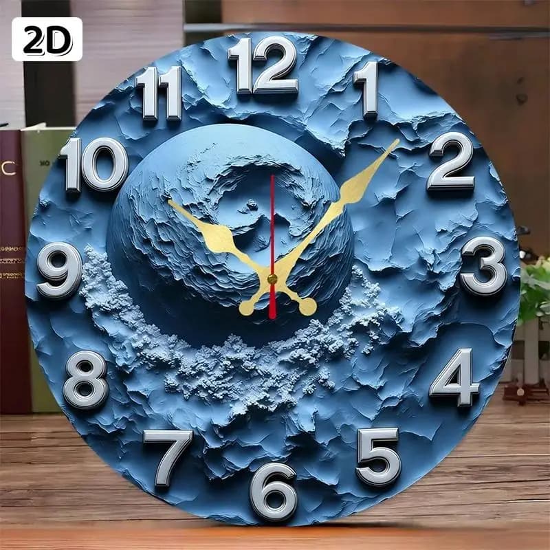 DIY 2D Flat Minimally Textured Surface Wooden Round Silent Hanging Wall Clock, For Living Room, Office,Study Room, Bedroom, Home Decoration.