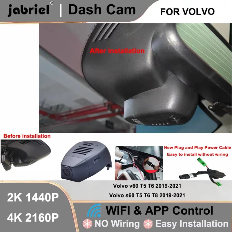 Dash Cam DVR Auto 2K 4K WiFi Plug & Play Registratore Video per Volvo V60 T5 T6 2019-2021 e Volvo S60 T5 T6 T8 2019-2021