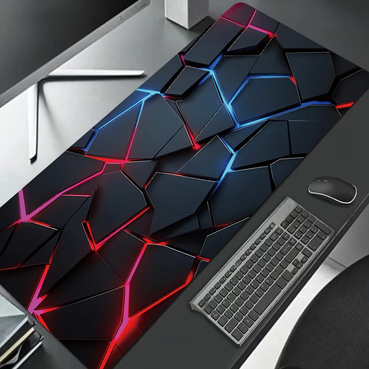 Tappetino per mouse da gioco di grandi dimensioni 90x40, design sfumato rosso e blu, bordo cucito in gomma antiscivolo, tappetino da scrivania per giocatori e lavoro d'ufficio