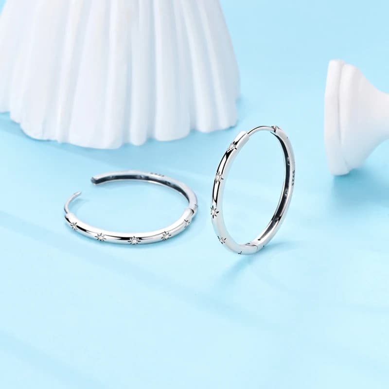 925 Sterling Silver Earrings Women Sparkling Star Shaped Hoop Earring For Anniversary Wedding Jewelry Gifts