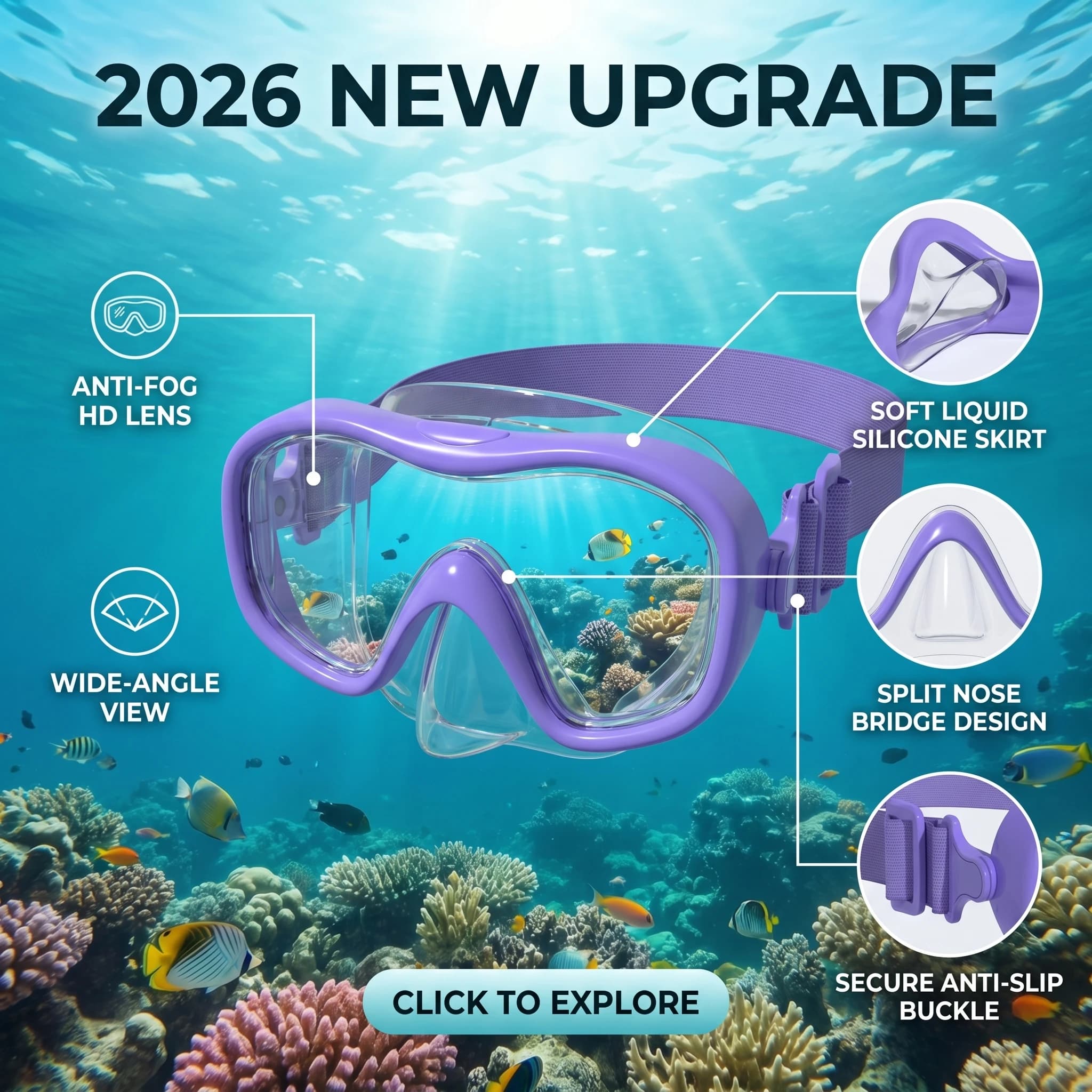 2026 New Upgrade Kids Swim Goggles Snorkel Diving Goggles With Nose Cover For Kids 3-15, Knitted Fabric Strap, Anti-Fog