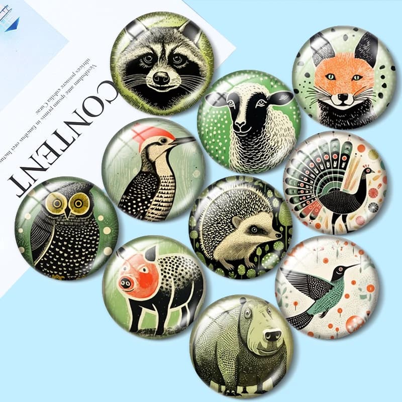 Cabochon in vetro con animali in stile folk art da 12/18/20/25mm per bracciali, ciondoli, anelli, orecchini e componenti per la creazione di gioielli
