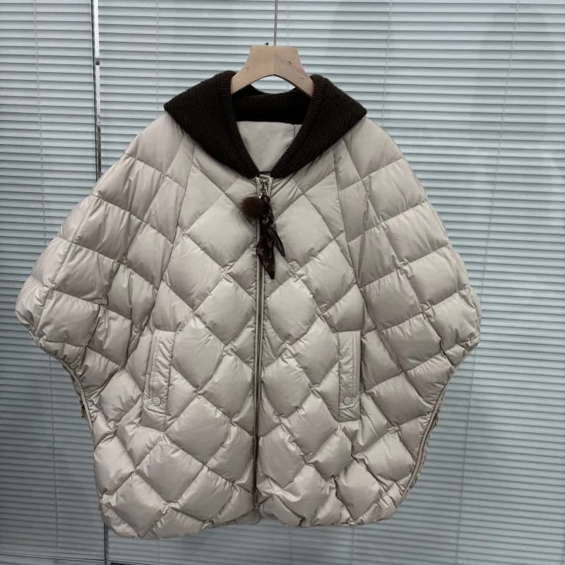Autunno Inverno Maglia con cappuccio Splicing Imbottiture Gilet femminile trapuntato senza maniche Gilet a rombi Donna Gilet caldo con cerniera in piuma d'anatra bianca