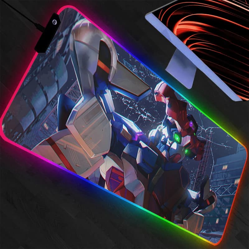 Mouse RGB GUNDAM Retroilluminato XXL for Gamer, LED Mat for Keyboard and Mouse, Rubber Mat, Gaming Mousepad with Entertainment