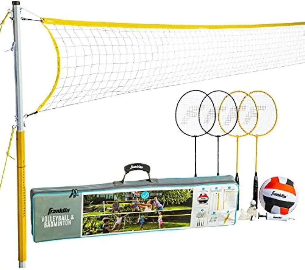Portable and badminton combo set with mesh, rackets, outdoor family fun ball