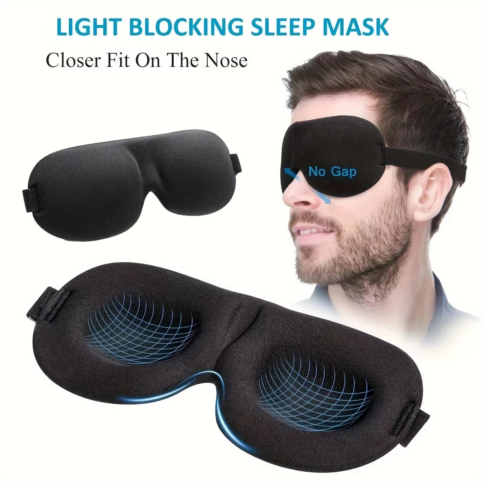 3D Adjustable Sleep Mask with Breathable Design, Blocks Light While Allowing Air Circulation for Eyes, Unisex Comfort Fit