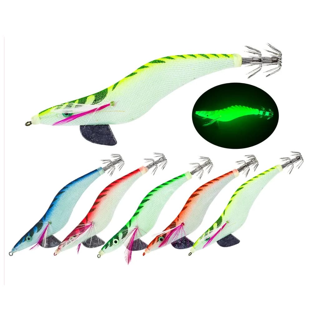 1 pz Esche artificiali in legno a forma di gambero fosforescente per la pesca in mare, esca dura con piombo, 12g/10cm, piccole esche in legno a forma di gambero/calamaro