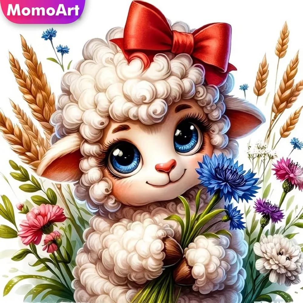 Momoart Nuovo Arrivo: Quadro Diamantato Fai da Te con Mosaico di Diamanti, Disegno di Pecora Cartoonesca, Ricamo con Strass, Regalo Fatto a Mano