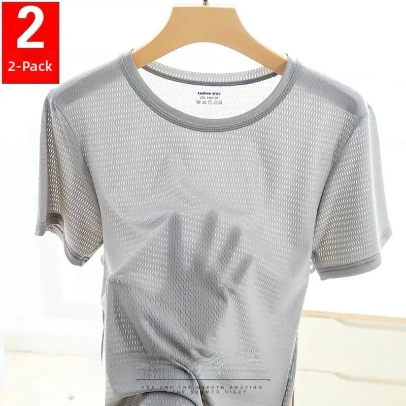 T-shirt a maniche corte in seta ghiaccio leggera e traspirante da uomo, girocollo, per l'estate, abbigliamento da lavoro, cantiere, business casual