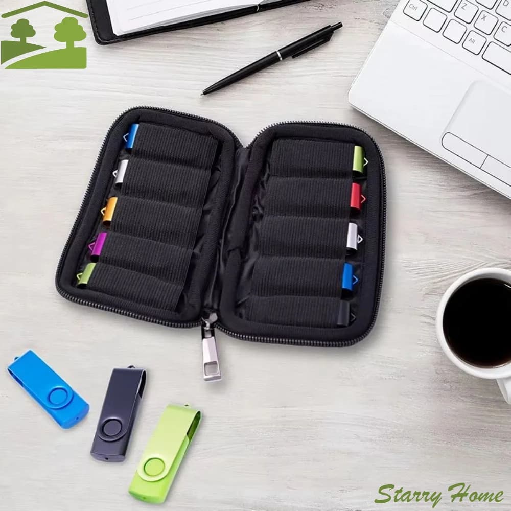 ‌ 10 Scomparti Elastici ‌ Organizzatore per chiavette USB, antipolvere, impermeabile, protettivo, nero, salvaspazio