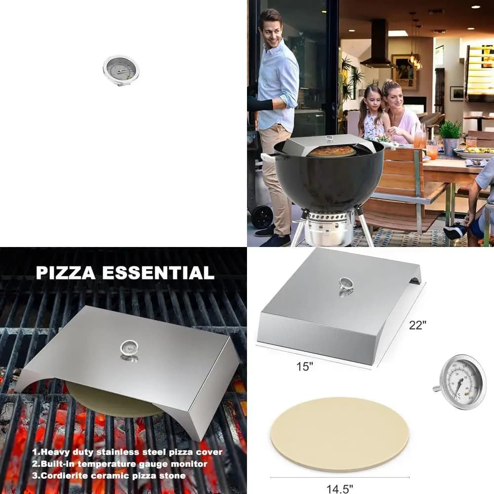 Kit versatile per forno per pizza in acciaio inossidabile con pietra, 22x15, compatibile con griglie a gas e pellet