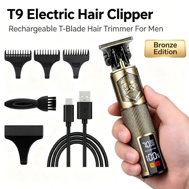 Rechargeable T9 Hair Clipper Portable Cordless Hair Trimmer Antislip Grip for Men Beard Hair Outline Engraving Hairstyle Styling