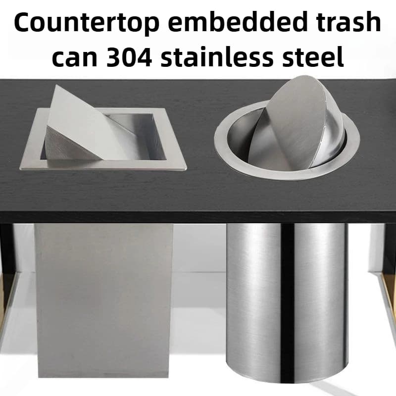 Flush Recessed Stainless Steel Kitchen Sink Trash Can Built in Flap Lid Waste Bin Counter Top Garbage Can Kitchen Cleaning Tools