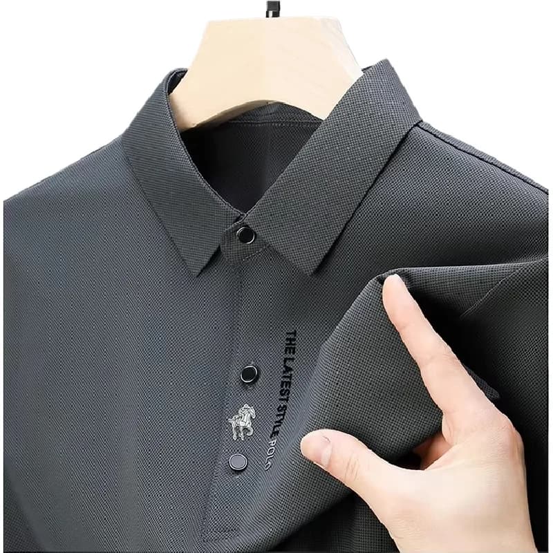 New Summer Ice Silk Cotton Embroidered Polo Shirt Elastic T-shirt Korean Fashion Short Sleeve Business Casual Men's Wear M-4XL