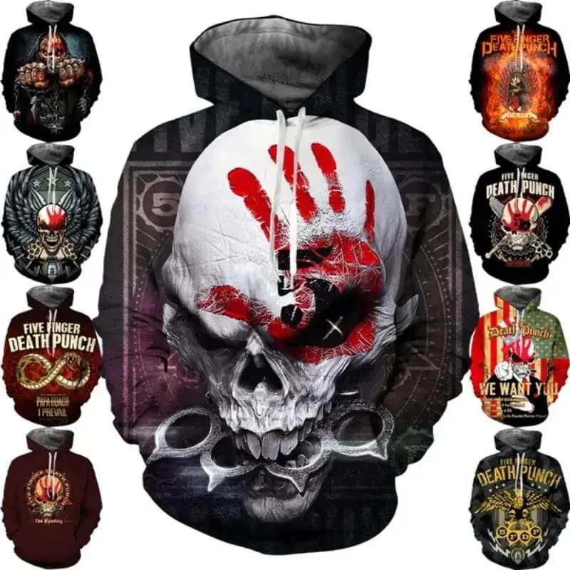 Felpe con cappuccio da uomo e da donna con cinque dita Death Punch stampa 3D felpe Casual autunno inverno felpa con cappuccio Hip-hop Rock